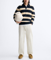 Vente en gros de polo en tricot à manches longues et à rayures texturé en fausse fourrure pour hommes
