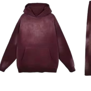 Ensemble survêtement pour homme en molleton vintage, sweat-shirt à capuche délavé à l'acide marron, pantalon droit, tenue minimaliste streetwear pour l'hiver - Product Image 4