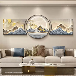 Salon décor art moderne simple peinture haut de gamme atmosphère <span class=keywords><strong>triptyque</strong></span> lumière luxe plume canapé fond peinture murale - Product Image 2