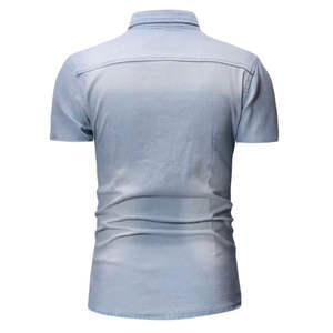 Camisa Vaquera Casual de Alta Calidad 100% Algodón, Manga Corta, Estilo Urbano, Ecológica, Transpirable, con Logotipo Personalizable, Cuello Doble - Product Image 3