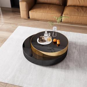 Mesa de Centro Moderna y Ecológica para Sala de Estar de Hotel, Acero Inoxidable Dorado, Vidrio Templado Negro, Muebles para Sala de Estar - Product Image 3