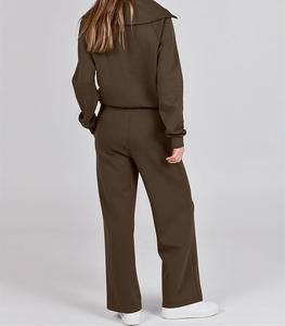 Ensemble de survêtement décontracté pour femme, 2 pièces, demi-zip, dernière tendance, très demandé, respirant, 100% coton - Product Image 3