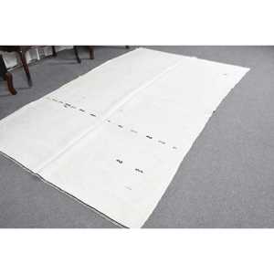 Alfombra Vintage Grande de 5.4x8.6 pies (165x262 cm), Alfombra Turca Kilim a Cuadros Blancos - Product Image 5
