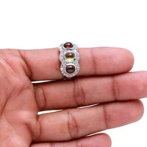 2023 diseño de tendencia hecho a mano 925 plata esterlina sólida peridoto granate anillo joyería fina para Bodas de niñas al por mayor - Product Image 3