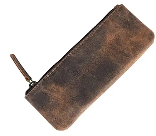 Bolsa de utilidad multiusos de cuero Vintage con cremallera, bolígrafo pequeño, soporte para herramientas de lápiz, Kit de viaje de maquillaje, bolsas en cuero
