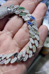 Pulsera de eslabones cubanos Iced Out de plata con moissanita y diamantes multicolor, estilo Hip Hop, con cierre de caja, joyería llamativa - Product Image 3