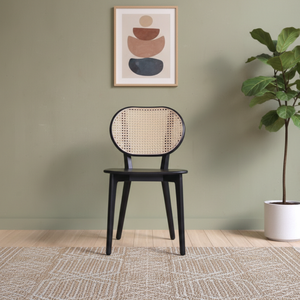 Modern Solid Wood Natural Rattan Dining <b>Chair</b> with Black Back for Home Hotel Park Dining Rooms - Product Image 1