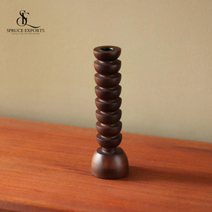 Elegante decoración navideña, pilar de madera de mango, soporte para velas, acabado en nogal, decoración multiusos para el hogar - Product Image 3