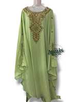 Abaya Kaftan de soirée modeste AWAIS HOUSE en velours uni non tissé, écologique, longueur ras du sol, coupe trapèze, ornée de perles pour femme