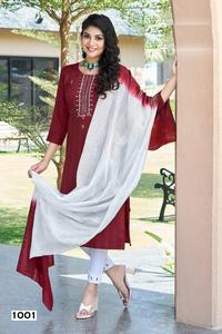 Última colección de Pure Chinon Rayon bordado Kurti Set ropa india y pakistaní - Product Image 6