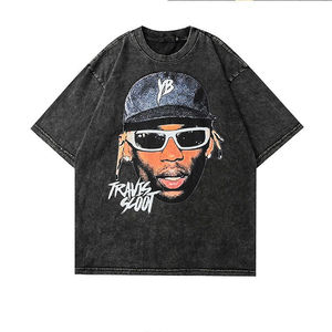 Camiseta de lavado ácido de algodón pesado Vintage de gran tamaño Casual Streetwear Camiseta de manga corta para traje de verano de moda - Product Image 1