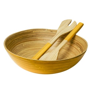 Grand bol de service en bois d'acacia ondulé pour Fruits salades en bambou nourriture vaisselle décoration avec cuillère ensemble pas cher - Product Image 6