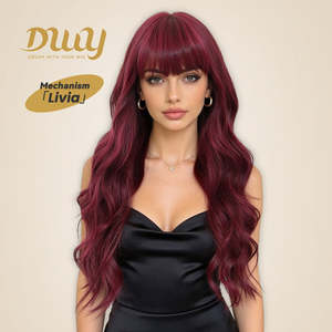 DWY 26-Inch Bold Burgundy Glam <b>Curly</b> <b>Wig</b> Transparent Lace Wine <b>Red</b> Color - Product Image 1