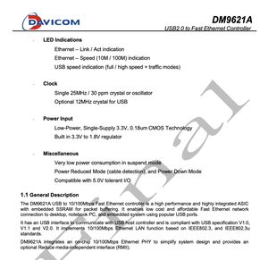 Davicom dm9621ainp Mac PHY USB2.0 Để 10/100Mbps nhanh Ethernet điều khiển - Product Image 3