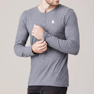 T-shirt Henley décontracté à manches longues en gros, personnalisable avec logo, grande taille, respirant, coupe ajustée, en coton et fibre de bambou - Product Image 1