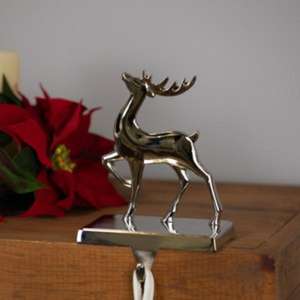 Holiday Sparkle Christmas Stocking Holder Metal <b>Stand</b> Fireplace Mantel Decor Reindeer Elf Snowflake <b>Santa</b> Stocking Display - Product Image 1