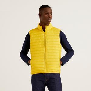 2025 Hot Sale Men's <b>Yellow</b> Quilted Sleeveless <b>Jacket</b> High Street Style Winter <b>Puffer</b> Stand Collar Solid Canvas Front Zipper - Product Image 4