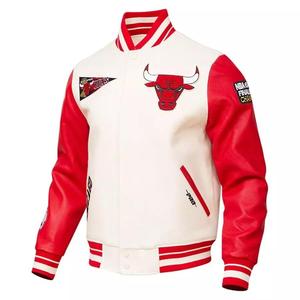 Chaqueta Varsity de los Chicago Bulls para Hombre, Roja y Blanca, de Cuero PU, con Logotipo Bordado, Cuello Camisero, Estilo Casual de Otoño - Product Image 4