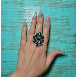 Navajo-Licensed Onyx Sterling Silver <b>Adjustable</b> <b>Ring</b> Fashionable Bezel Setting Rose Gold Gold Plated Rhodium-Licensed Gift Idea - Product Image 4
