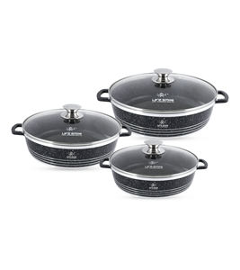 Juego de ollas de cocina poco profundas de granito antiadherente de lujo de 6 piezas con tapas - Product Image 2