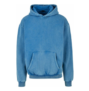 Sudadera con capucha de algodón grueso de alta calidad para hombre, personalizada con efecto desgastado por el sol, lavado ácido, estilo vintage y desgarrado. - Product Image 3