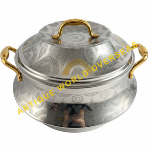 Marmite de luxe bicolore or et argent, gravée, isolée, antiadhésive, chauffe-plats, intérieur en acier inoxydable, qualité supérieure, pour table - Product Image 4