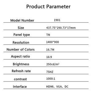 จอมอนิเตอร์ LED Full HD 60 75Hz, 19นิ้ว Adaptive SYNC VGA HD HD HD ไม่มีการสั่นไหวของแสงสีฟ้าต่ำ HDR พร้อมปรับความเอียง VESA เป็นมิตรกับสิ่งแวดล้อม - Product Image 5