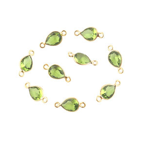 Charming 6x8 mm <b>Peridot</b> Quartz Pear Shape Connector Bezel Setting Brass Gold Plated Diy Double Bail Making <b>Bracelet</b> Connectors - Product Image 1