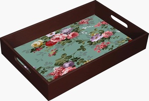 Plateaux de service floraux de fleurs roses élégantes-Accents de maison élégants avec un design en bois fabriqué à la main - Product Image 5
