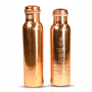 Botella de Agua de Cobre Puro al por Mayor, Ecológica, a Prueba de Fugas, con Grabado de Chakras y Asa - Diseños Prisma - Product Image 1