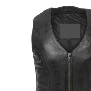 Gilet moto en cuir véritable pour femme, col en V, fermeture éclair, couleur unie, vêtement d'extérieur pour l'automne - Product Image 3
