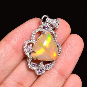 Pendentif en argent opale éthiopienne naturelle Pierre précieuse multi feu Opale de feu Argent sterling 925 Bijoux faits main Cadeau pour elle - Product Image 5