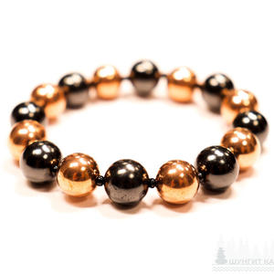 Pulsera de Shungita con 9 cuentas redondas pulidas de 0.35 pulgadas (9 mm) y 9 cuentas redondas chapadas en cobre de 0.35 pulgadas (9 mm), 1 sobre 1 con - Product Image 1