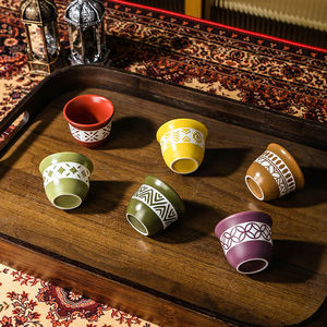 Pots et tasses rustiques arabes, soucoupes à thé en céramique artisanales, collection de poterie de style rustique - Product Image 6