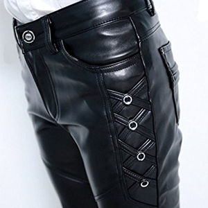 Pantalon de motard en cuir véritable pour homme, décontracté, imperméable, respirant, coupe slim, pantalon de moto tendance, style streetwear, vente en ligne - Product Image 2