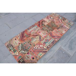 พรมตุรกีขนาดเล็ก 2.5x6 ฟุต พรมขนสัตว์สีแดงวินเทจลายแบบนามธรรม - Product Image 3