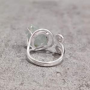Bague pour femme en argent sterling 925, aquamarine brute naturelle, pierre de naissance de mars, bague ajustable, bijoux faits à la main pour Noël - Product Image 6