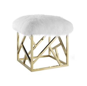 Tabouret de bar ottoamn flaux en fourrure avec support shny doré en métal avec mini tabouret de taille de forme personnalisée au prix de vente disponible - Product Image 1