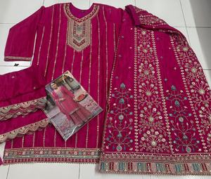 Premium Chinon tela Salwar Palazzo traje elegante bordado intrincado codificación secuencia trabajo para bodas fiestas verano festivo - Product Image 6