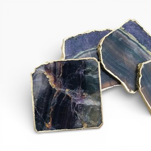 Sous-verres ronds en agate neutre aux tons cristallins terreux pour une décoration de table minimaliste et luxueuse - Product Image 2