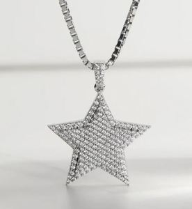 Collar de estrella 925 plata esterlina CZ diamante Iced Out Shining Star colgante collar, rapero Hip Hop Bling joyería regalo - Product Image 4