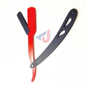 Maquinilla de afeitar de acero inoxidable recta peluquero Manual con recubrimiento en polvo negro y rojo profesional al por mayor uso para afeitado facial y corporal - Product Image 3