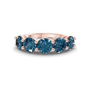Superbe bague ronde bleu roi avec diamant de laboratoire de 0,50 ct, or massif 14 carats, couleur bleu roi, clarté VS, 5 diamants, profondeur éclatante - Product Image 1