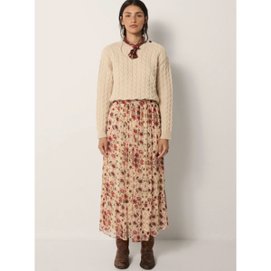 Jupe midi plissée formelle Simone Spring Coquelicot Coquillage – Respirante, douce, en viscose et denim, taille élastique, tricotée - Product Image 1