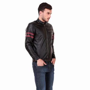 Vestes en cuir de motard d'extérieur les plus vendues en cuir véritable à col montant zippé vestes en cuir de motard élégantes - Product Image 3