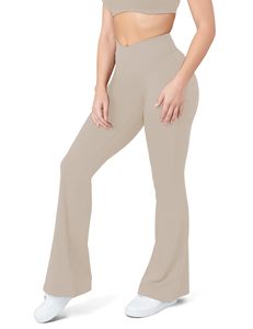 Pantalon évasé taille haute pour femmes Offre Spéciale pantalon de Yoga de sport Slim Fitness couleur unie pantalon évasé de Yoga à jambes larges - Product Image 5