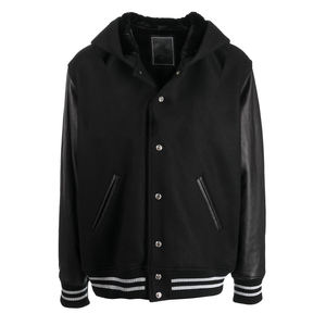 Veste de baseball à capuche pour homme automne 2026, design personnalisé, logo, manches en cuir, noire, décontractée, unisexe, en laine, style universitaire - Product Image 2
