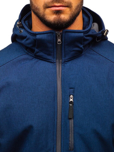 Veste Softshell pour homme avec doublure en polaire, bleu marine, manches ajustables, veste de randonnée personnalisée pour homme, veste d'extérieur - Product Image 5