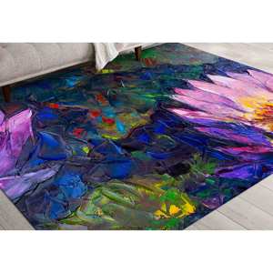 Tapis à motif de lotus : Tapis décoratif floral lavable en machine, tapis doux non tissé - Product Image 5