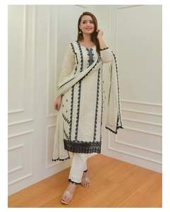 Nuevo exclusivo indio rayón Kurti pantalón Nazneen Dupatta conjunto Ropa Étnica de mujer precio bajo fábrica venta al por mayor tasa paquistaní - Product Image 3